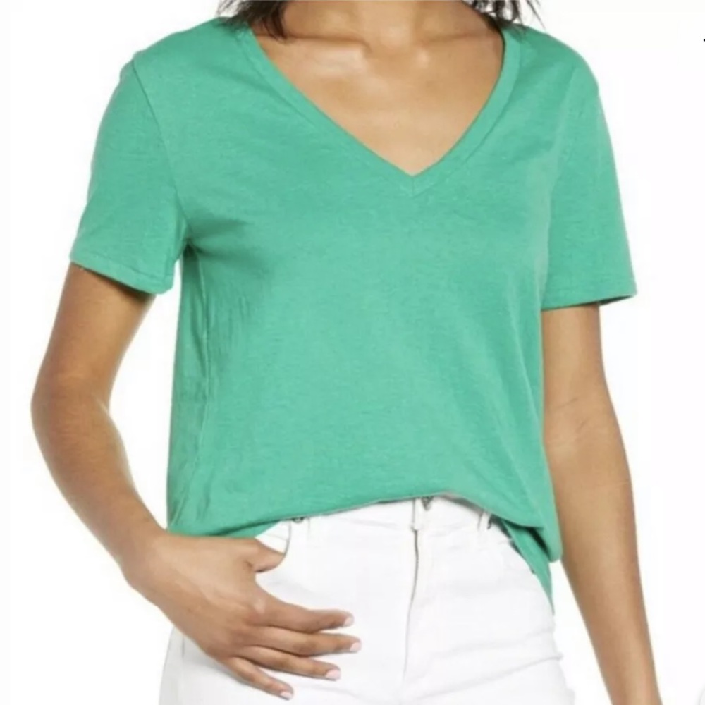 Nordstrom BP V Neck Tee Green Ming Short Sleeve